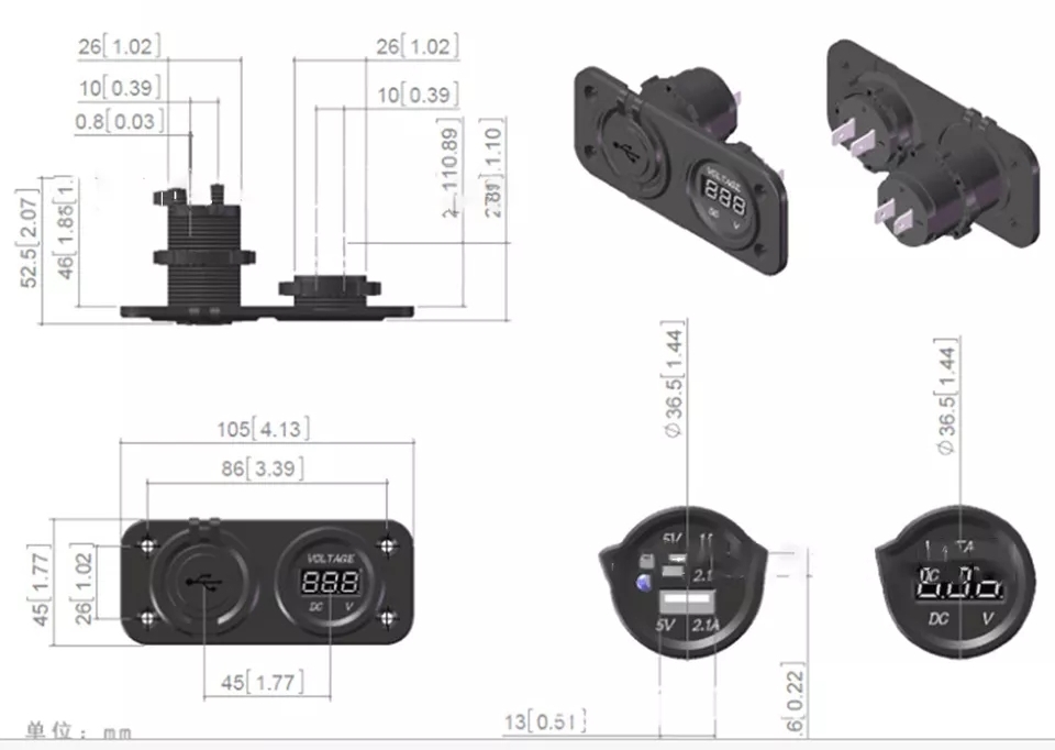 2%20Lİ%20SU%20GEÇİRMEZ%20USB VOLTMETRE%20PANO%20TİP%20ŞARJ%20SÖKETİ