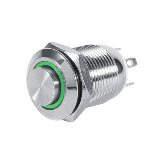 12 MM RING LED METAL BUTTON 4 LEGS IP65 GREEN