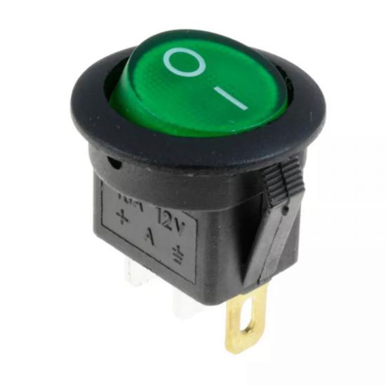 MR-131A ROUND GREEN LIGHT SWITCH ON-OFF 3 LEGS 12VOLT