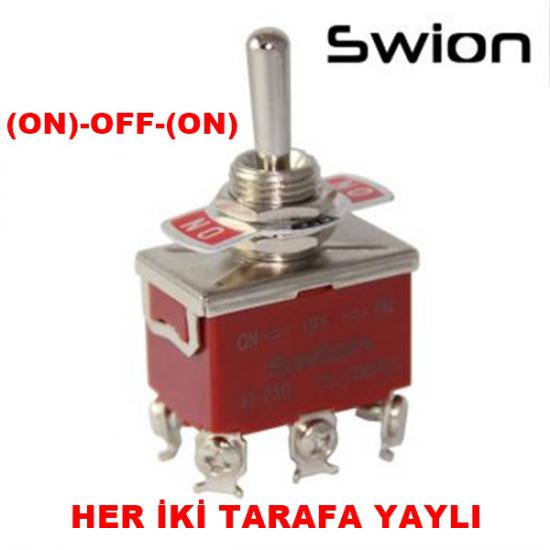 MR-160S TOGGLE SW. BÜYÜK BOY (ON)-OFF-(ON) 6 BACAKLI VİDALI İKİ TARAFADA YAYLI SWION 15A