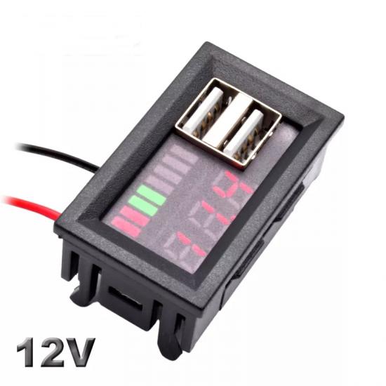 Dijital Voltmetre Ekranlı 5V 2A USB iOS-Android Çıkışlı 12V Akü Kapasite Göstergesi