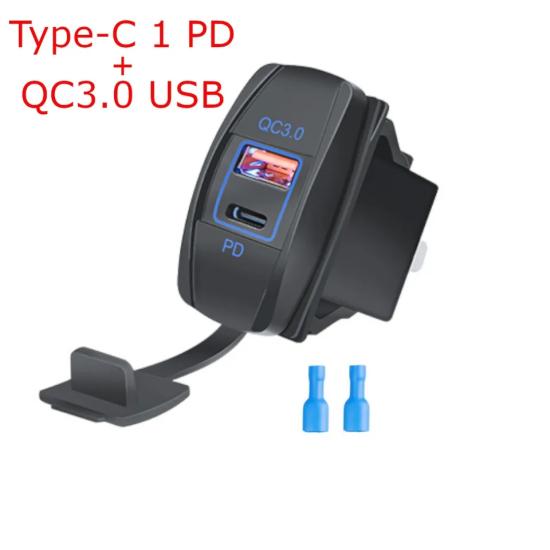 MARINE TYPE USB 3.0 + TYPE-C USB CAR CHARGER CONNECTOR