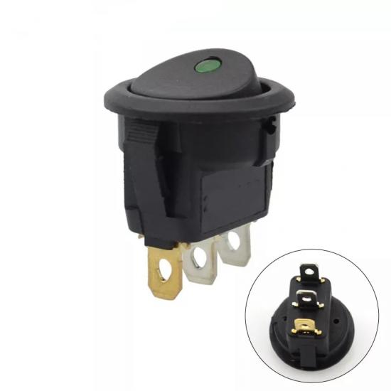 MR-132 ROUND POINT SWITCH WITH GREEN LIGHT ON-OFF 3 LEGS 6A 250V AC